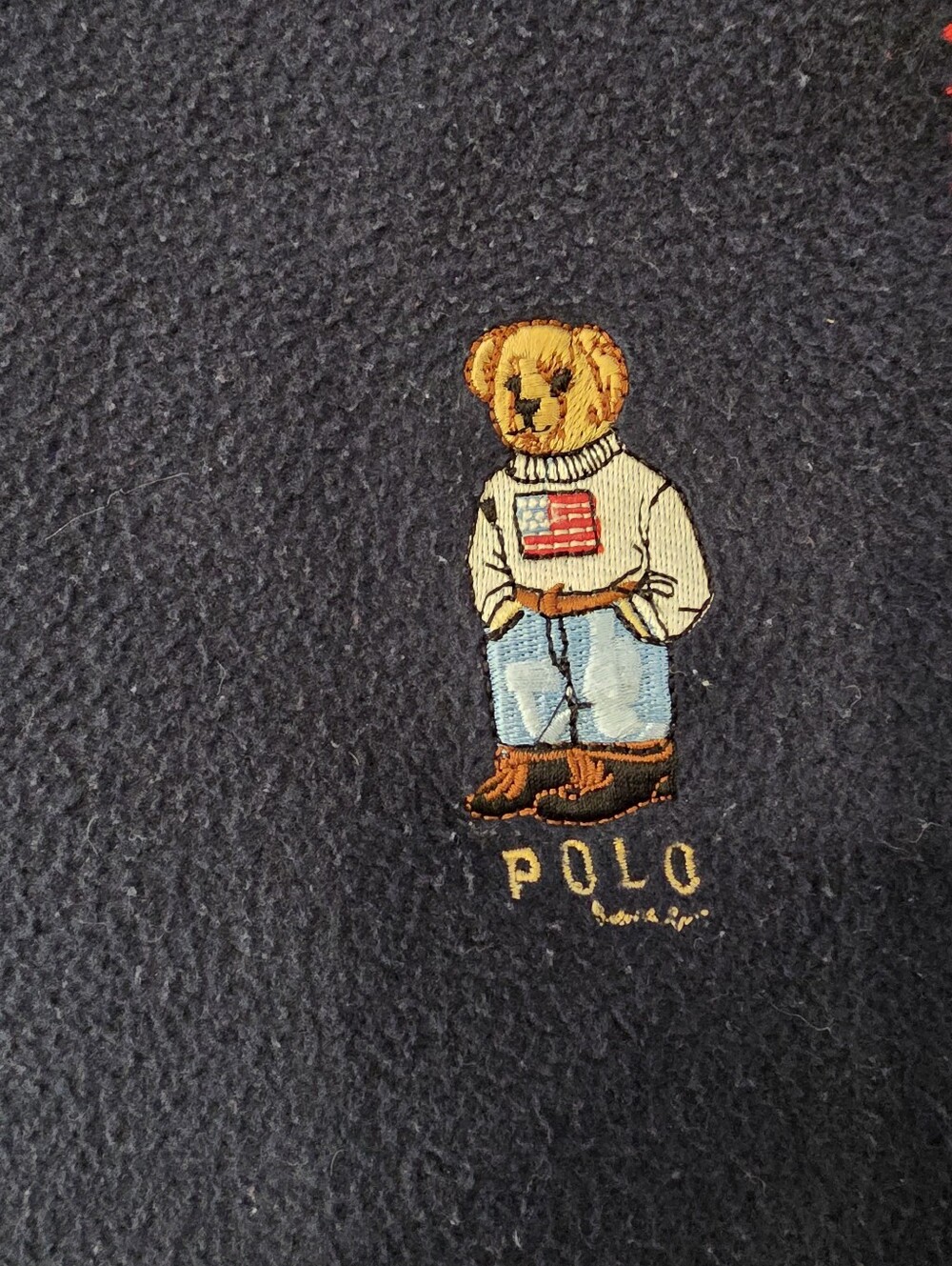 Vintage Lauren Ralph Lauren Polo Bear Fleece Throw Blanket Navy Blue (READ) - Picture 3 of 4